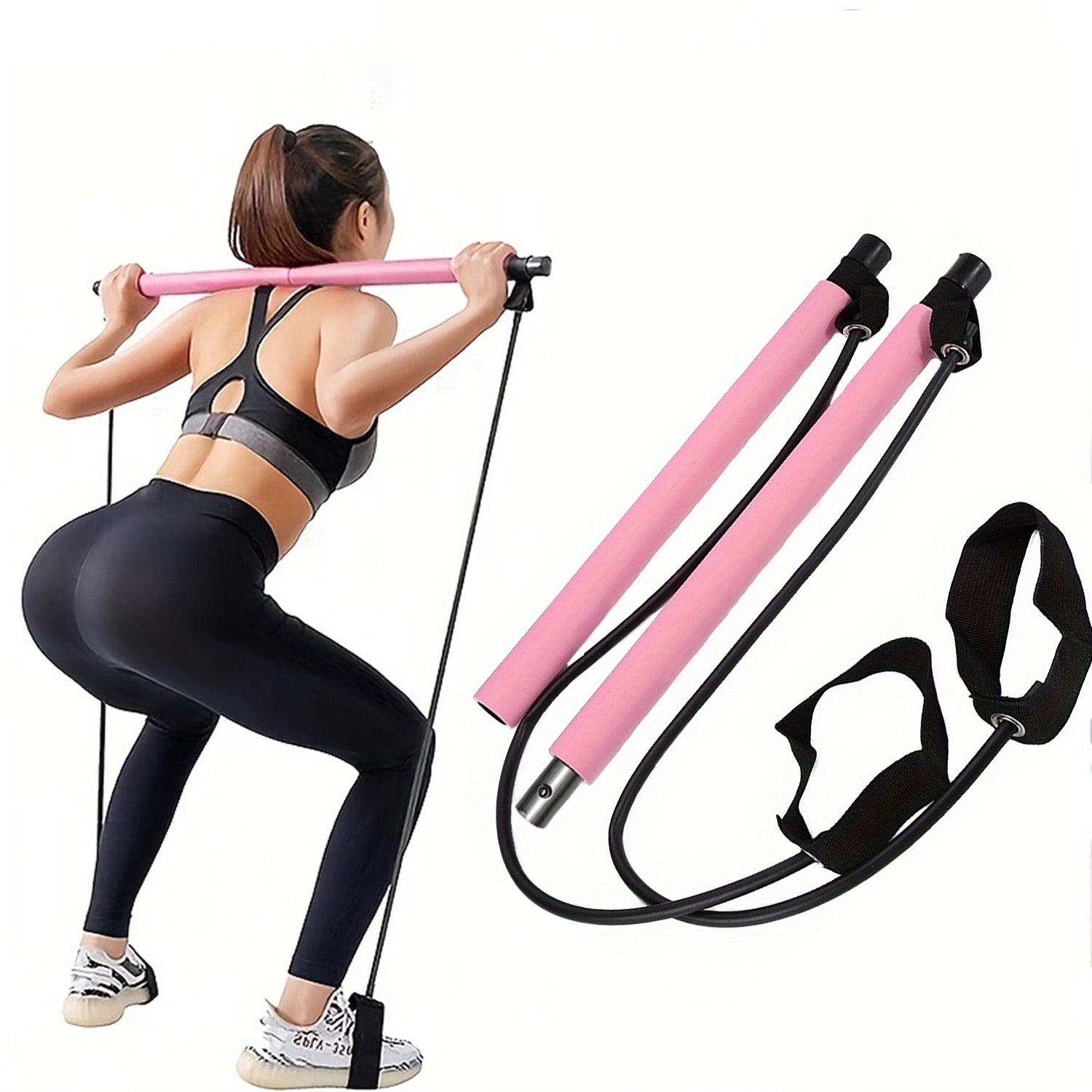 Pilates Exercise Bar Kit with Foam Rollers Resistance Bands Yoga Bar Stick